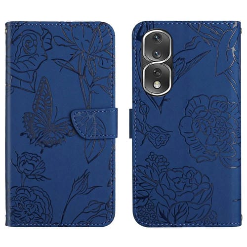 Funda de Cuero para Honor 80 Pro Ht03 con Tapa en Relieve Skin Feel Butterfly (Azul)