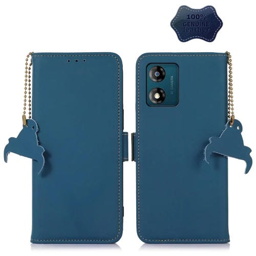 Funda para Motorola Moto E13 de Cuero Genuino con Protección RFID Magnética (Azul)