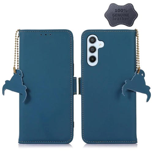 Funda de teléfono Samsung Galaxy M14 5G Cuero Magnético Rfid Cuero Genuino (Azul)