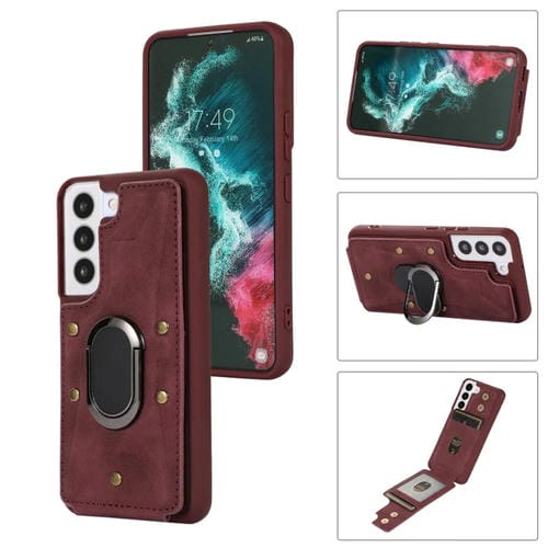 Para Samsung Galaxy S23 5G Armor Ring Wallet Funda trasera para teléfono (rojo vino)
