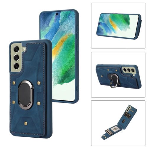 Para Samsung Galaxy S21+ 5G Armor Ring Wallet Funda trasera para teléfono (Azul)