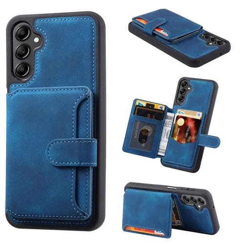 Para Samsung Galaxy A34 5G Skin Feel Dream Cepillo antirrobo a prueba de golpes Funda para tarjeta de piel portátil Funda para teléfono (Azul pavo real)