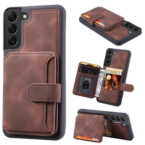 Para Samsung Galaxy S21 FE 5G Skin Feel Dream Cepillo antirrobo a prueba de golpes Funda para tarjeta de piel portátil Funda para teléfono (Café)