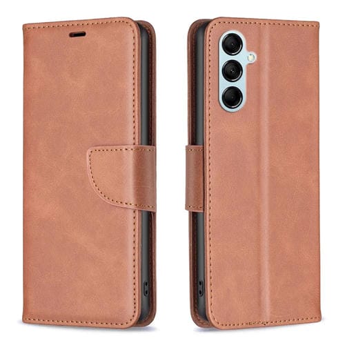 Para Samsung Galaxy M14 5G Funda de cuero con textura de piel de cordero (marrón)