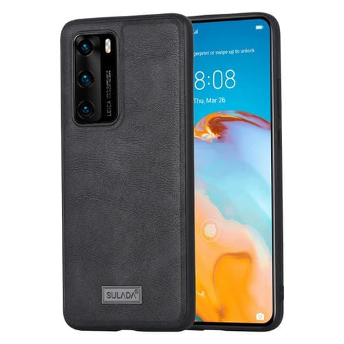 Para Huawei P40 SULADA TPU a prueba de golpes + Funda protectora de cuero hecha a mano (Negro)