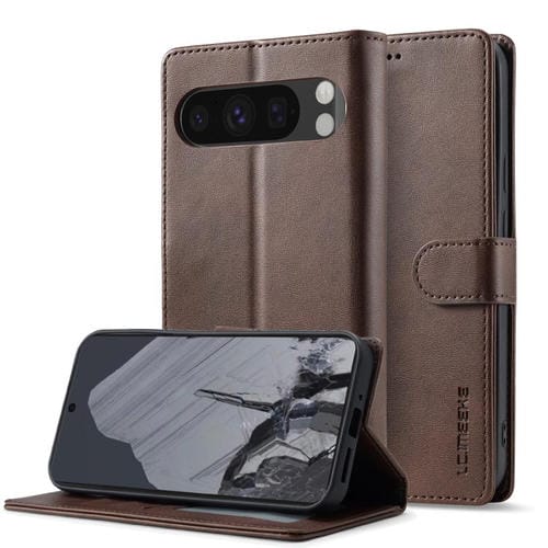 Funda de piel con textura de becerro LC.IMEEKE para Google Pixel 10 Pro XL (marrón)