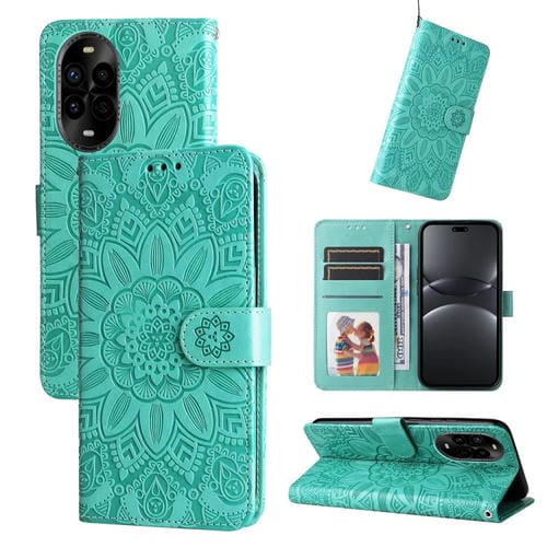 Funda de Piel con Relieve de Girasol para Huawei Nova 13 Pro (Verde)