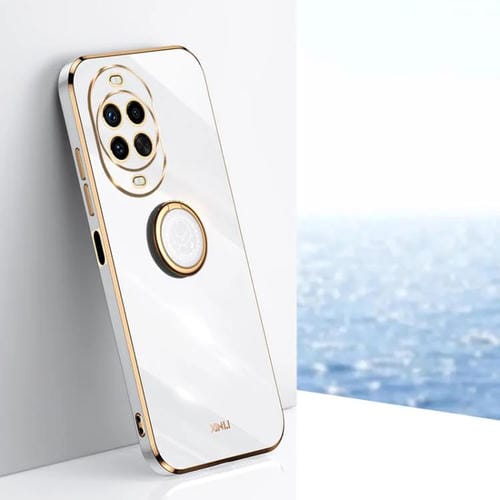 Funda de TPU con borde recto 6D galvanizado y soporte para anillo para Huawei Nova 14 Ultra XINLI (blanca)