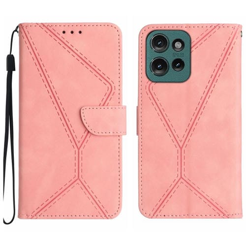 Funda de Cuero con Relieve y Costuras para Motorola Edge 50 Neo (Rosa)
