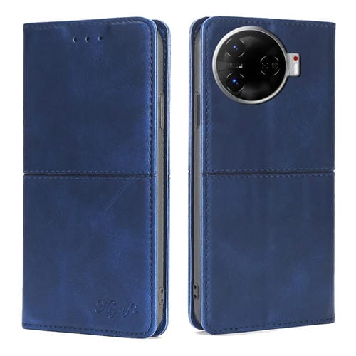 Funda de Cuero Magnética con Textura de Vaca para Tecno Camon 30 Pro 5G (Azul)
