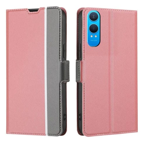 Funda de Cuero Textura de Sarga con Botones Laterales para OnePlus Nord Ce 4 Lite 5G (Rosa)