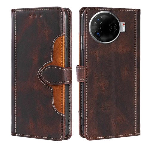 Funda de Cuero con Hebilla Magnética para Tecno Camon 30 Pro 5G (Marrón)