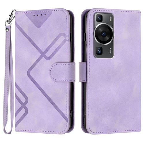 Funda de Cuero Huawei P60/P60 Pro con Diseño de Líneas y Tacto Suave (Morado Claro)