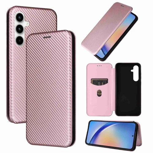 Funda para Samsung Galaxy A35 5G Cuero con Tapa Textura Fibra de Carbono (Rosa)