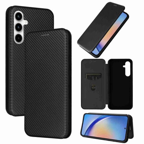 Funda para Samsung Galaxy A35 5G de Cuero con Tapa y Textura de Fibra de Carbono (Negro)