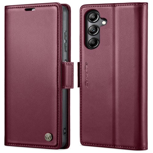 Funda para Teléfono Samsung Galaxy A05S Caseme 023 Cuero Antirrobo Textura Litchi Hebilla Mariposa Rfid (Rojo Vino)