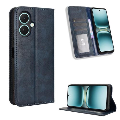 Funda de cuero con textura retro y hebilla magnética para Tecno Pova 7 4G (azul)