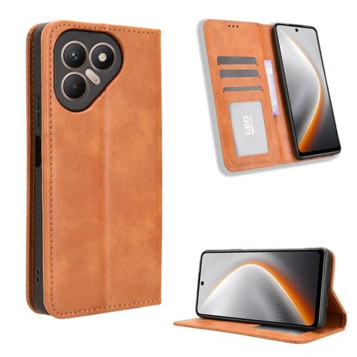 Funda de cuero con textura retro y hebilla magnética para Tecno Pova 7 4G (marrón)