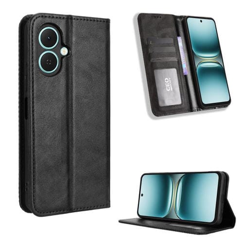 Funda de cuero con textura retro y hebilla magnética para Tecno Spark Go 2 4G (negro)