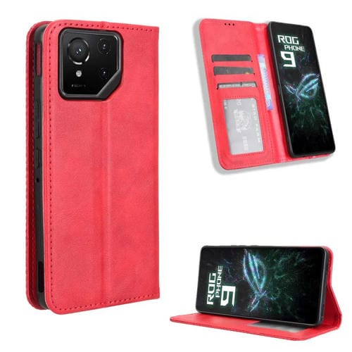 Funda de Cuero con Textura Retro y Hebilla Magnética para Asus Rog Phone 9/9 Pro (Roja)