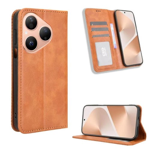 Funda de cuero con textura retro y hebilla magnética para Huawei Pura 80 5G (marrón)