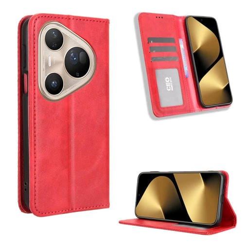 Funda de cuero con textura retro y hebilla magnética para Huawei Pura 80 Ultra 5G (roja)