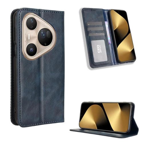Funda de cuero con textura retro y hebilla magnética para Huawei Pura 80 Ultra 5G (azul)