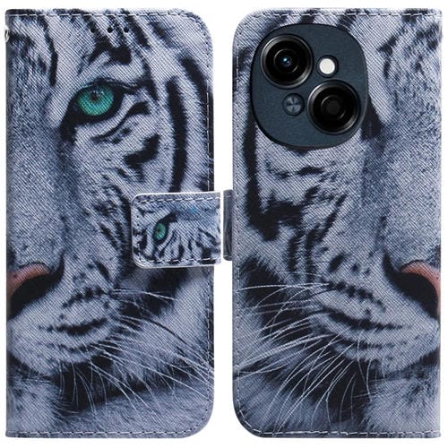 Funda de Cuero con Tapa para Tecno Spark Go 1 y Pop 9 Pro con Dibujo Tigre (Colorido)