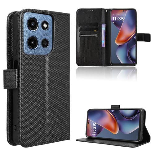 Funda de Cuero con Textura de Diamante para Motorola Moto G 5G 2025 (Negra)