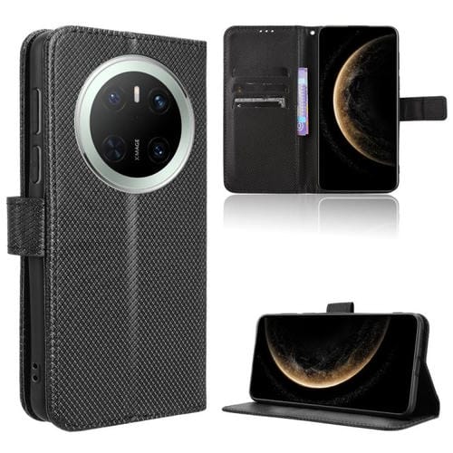 Funda de Cuero con Textura de Diamante para Huawei Mate 70 (Negra)