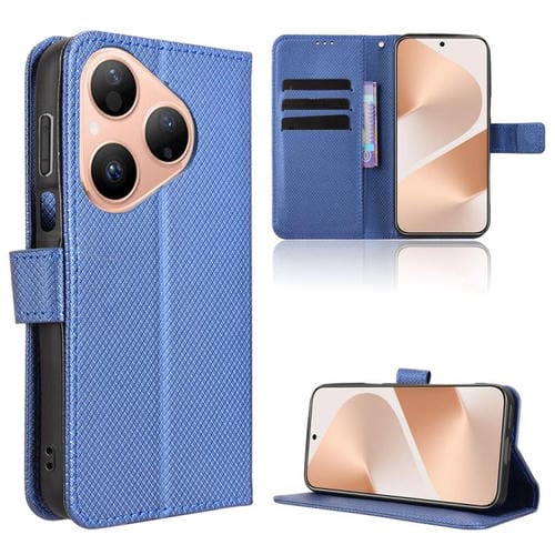 Funda de cuero con textura de diamante para Huawei Pura 80 5G (azul)