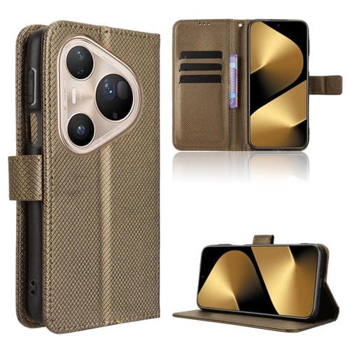 Funda de cuero con textura de diamante para Huawei Pura 80 Ultra 5G (marrón)