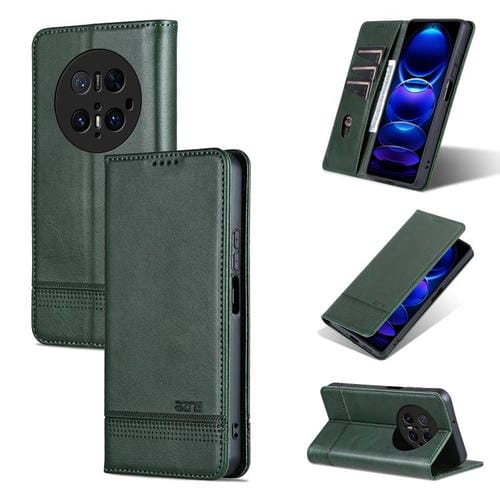 Funda Piel Sintética Azns con Tapa Magnética para Huawei Mate 70 Pro/70 Pro+ (Verde Oscuro)