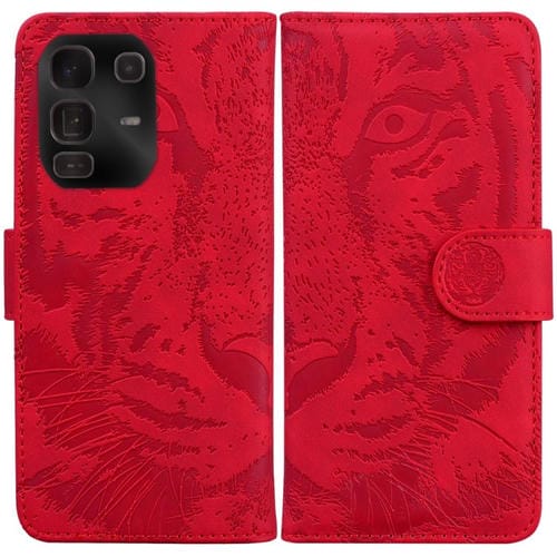Funda de cuero con tapa y estampado de tigre para Infinix Note 50 Pro+ (roja)