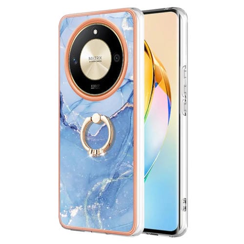 Funda para Teléfono Honor X9B con Revestimiento Mármol Galvanizado Doble Cara IMD y Anillo (Azul)