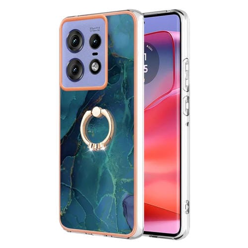 Funda para Teléfono Motorola Edge 50 Pro con IMD Doble Cara, Galvanoplastia Mármol y Anillo (Verde)