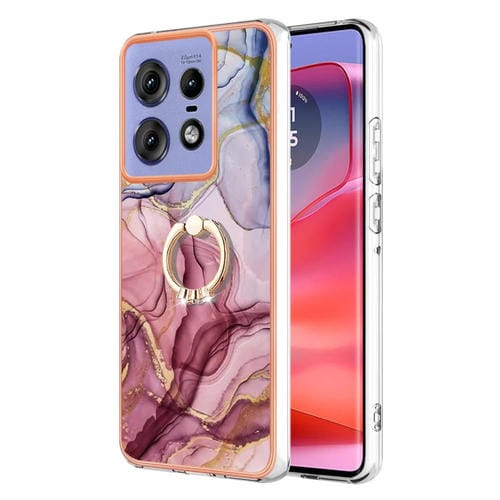 Estuche para Motorola Edge 50 Pro con Imd Doble Cara Galvanoplastia Mármol y Anillo (Rojo Rosa)