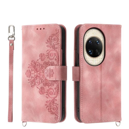 Funda de piel con relieve floral para Huawei nova 14 Ultra (rosa)