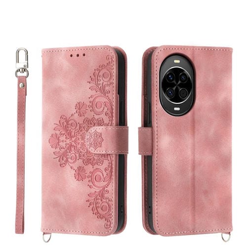 Funda de cuero con relieve floral para Huawei Nova 14 (rosa)