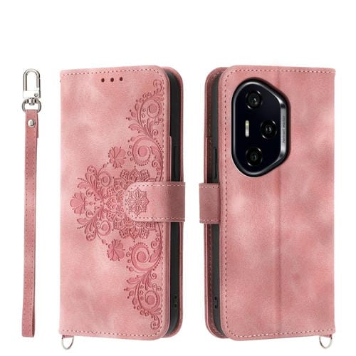 Funda de Cuero con Relieve de Flores para Honor 300 Pro/300 Ultra (Rosa)