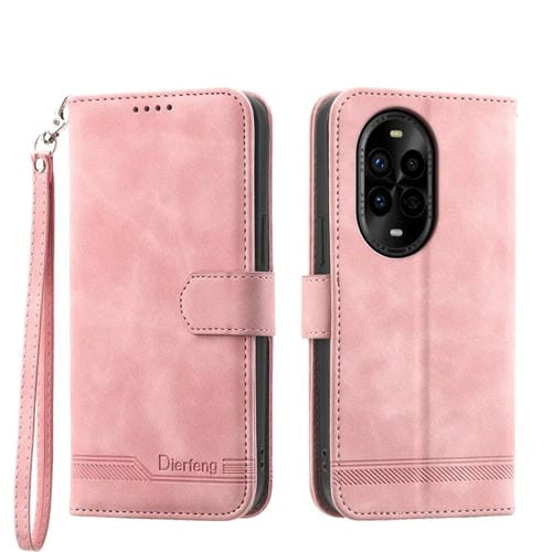 Funda híbrida de Cuero PU y TPU Dierfeng Dream Line para Huawei Nova 13 Pro (Rosa)