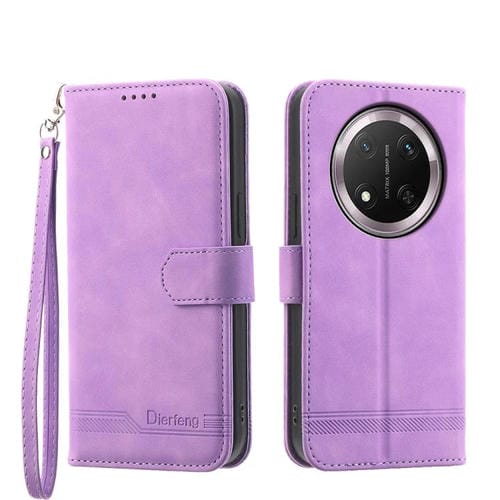 Funda TelĂ©fono HĂbrida Cuero SintĂ©tico TPU Dierfeng Dream Line para Honor X9C Global y Magic7 Lite (Morado)