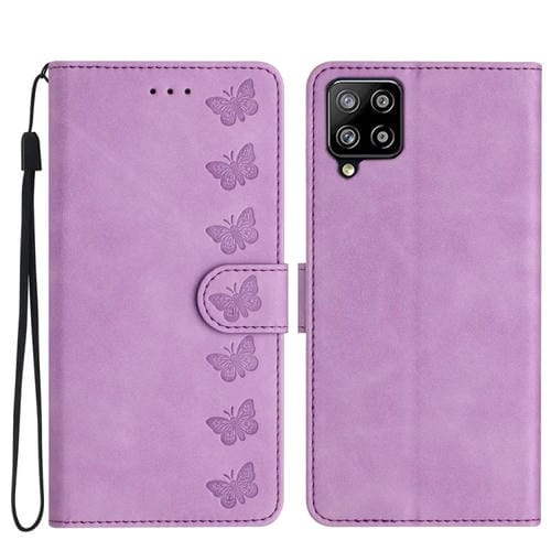 Funda para Samsung Galaxy A42 5G Cuero En Relieve Siete Mariposas (PĂșrpura)