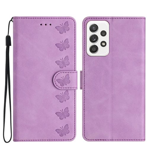 Funda para Samsung Galaxy A72 5G Cuero En Relieve Siete Mariposas (PĂșrpura)