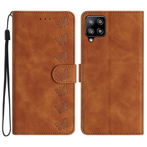 Funda para Samsung Galaxy M53 Seven Butterflies Caja de Teléfono de Cuero en Relieve (Marrón)