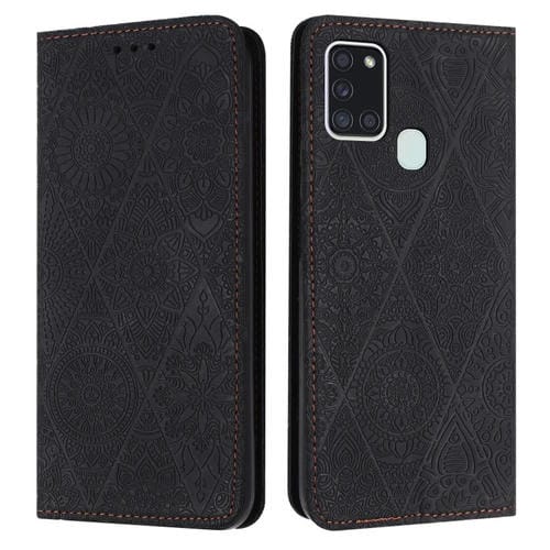 Estuche para Teléfono Samsung Galaxy A21S Cuero Adsorción Relieve Étnico (Negro)