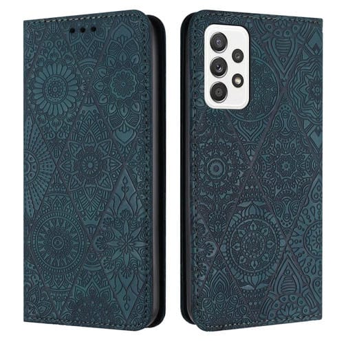 Estuche de TelĂ©fono Samsung Galaxy A33 Cuero AdsorciĂłn Relieve Ătnico (Azul)