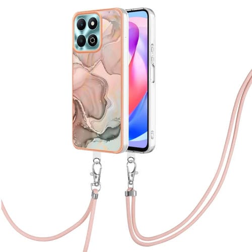 Funda para Teléfono Honor X6B con IMD Doble Cara y Revestimiento Mármol Galvanizado con Cordón (Oro Rosa)
