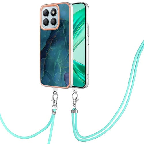 Funda para Teléfono Honor X8B con Imd Doble Cara Revestimiento Mármol Galvanizado y Cordón (Verde)
