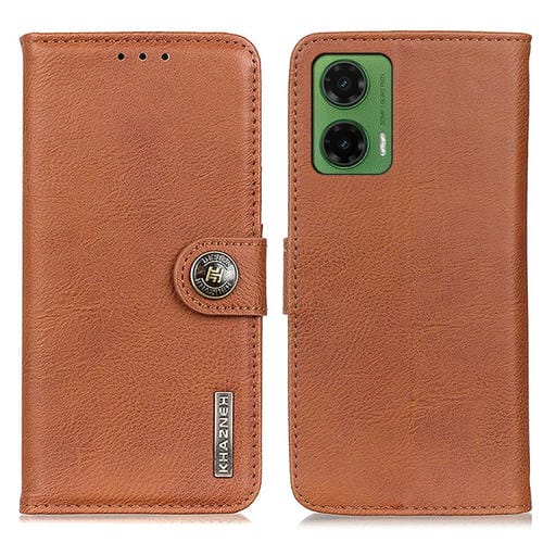 Funda de Cuero Khazneh con Tapa y Textura de Piel de Vaca para Motorola Moto G35 5G (Marrón)